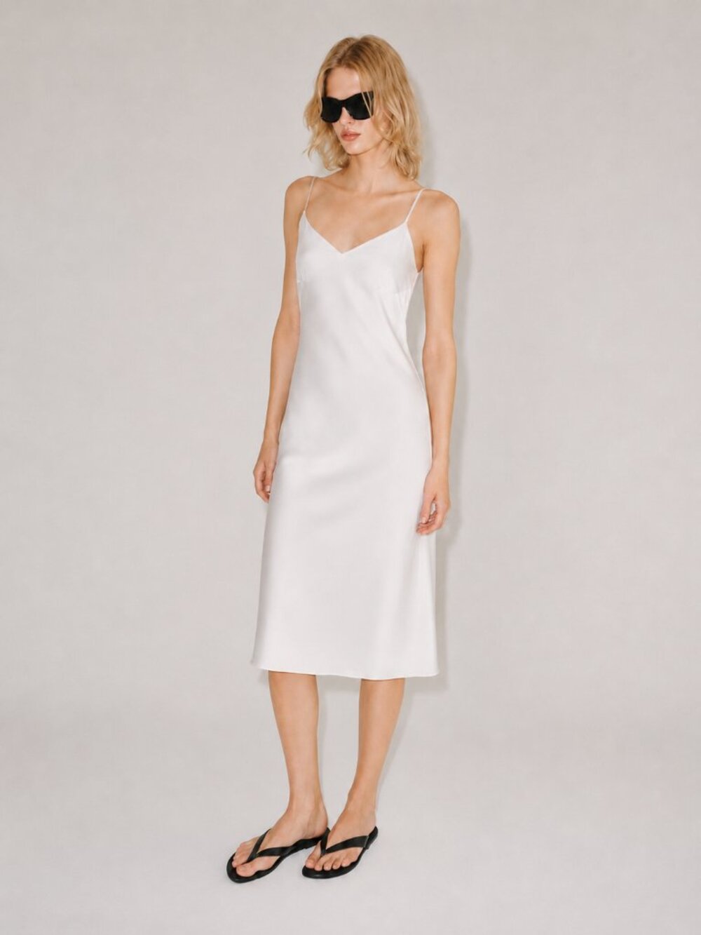 Y2K Elegant Minimalist White Satin Romantic Slip Dress Fully Lined